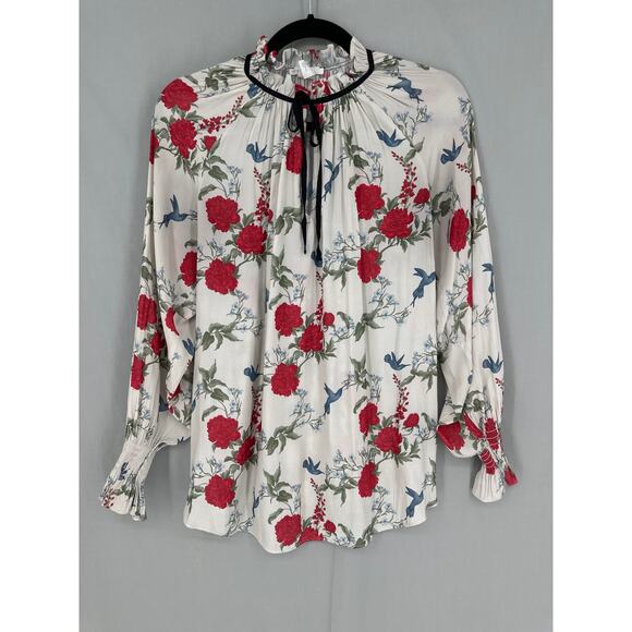 H&M Maternity Top Womens Medium Red Floral Ruffle Romantic Feminine Dressy Boho - Picture 1 of 9